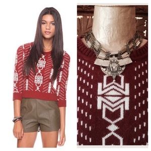 Forever 21 burgundy cream intarsia fall sweater
