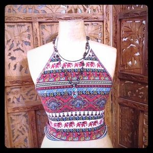 XS urban outfitters elephant crop halter top