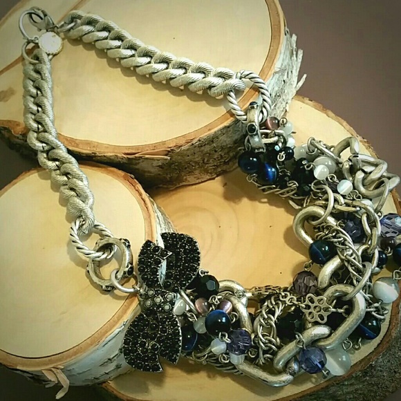 Silver and Midnight Blue Chunky Chain Necklace