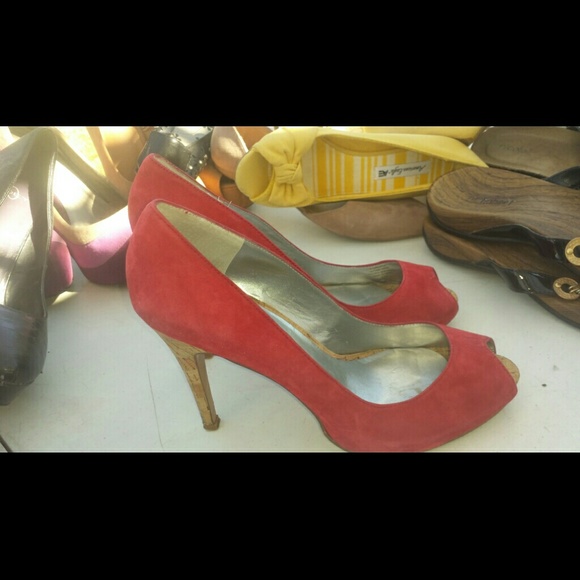 Guess red suede  cork heels