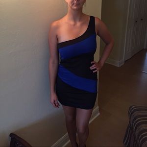 Black with blue zigzag dress.