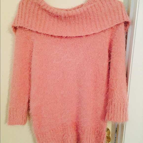 Pink, fold over neck, sweater