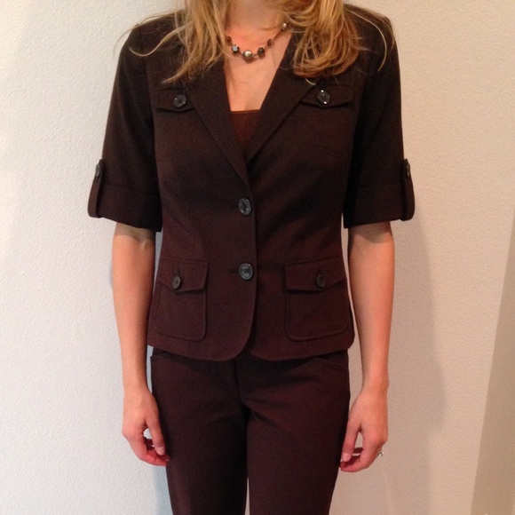Brown Short Sleeve Pant Suit