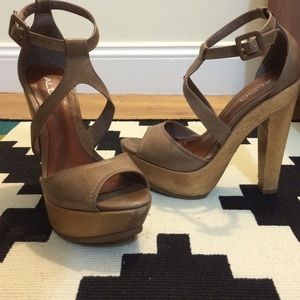 Leather platform wooden heels