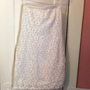 White lace strapless pencil dress