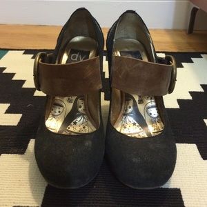 Black suede chunky heel Mary Janes