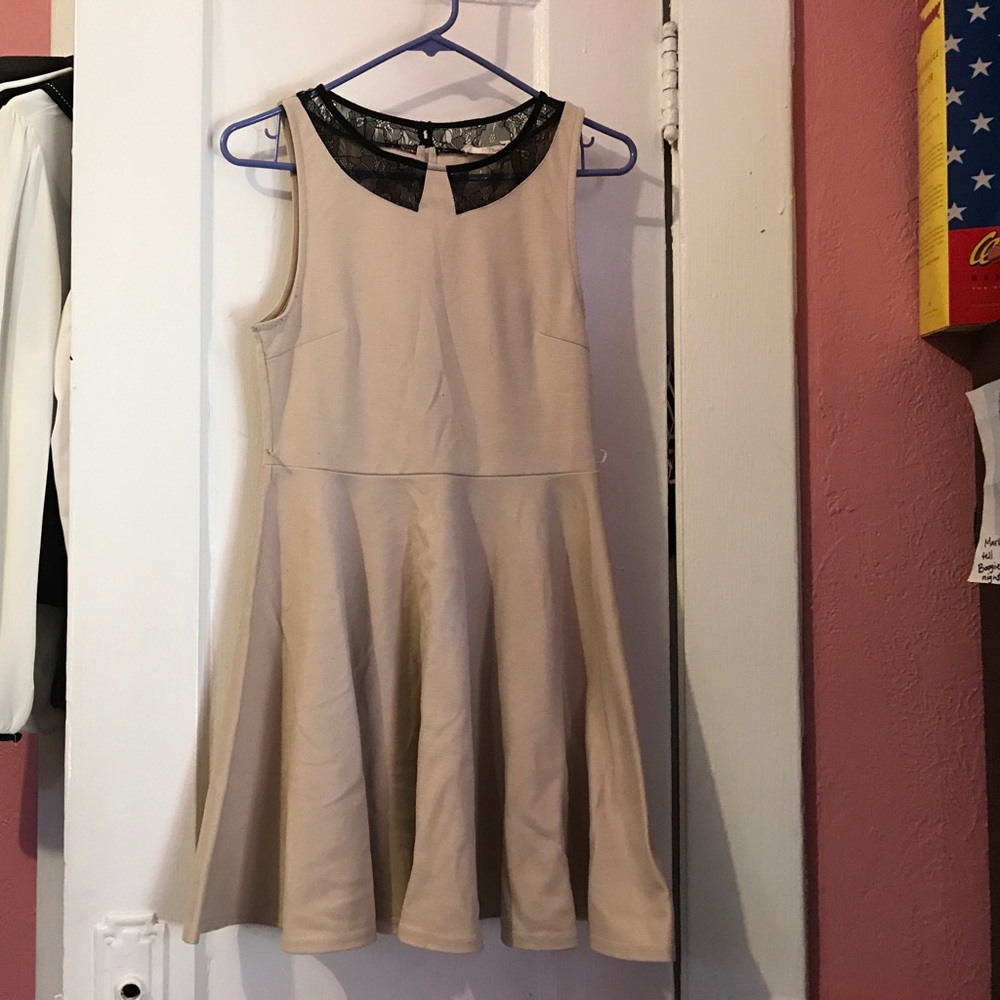 Beige fit and flare dress with lace collar