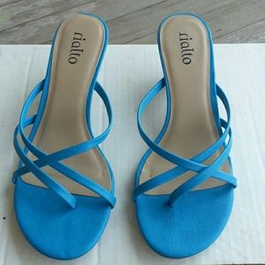 Bright exotic Blue strappy sandals kitten heel