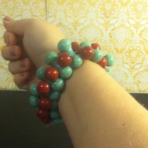 Red and mint green beaded bracelet