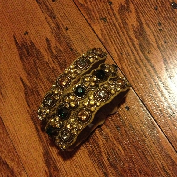 Anthropologie rhinestone bracelet/cuff gold green