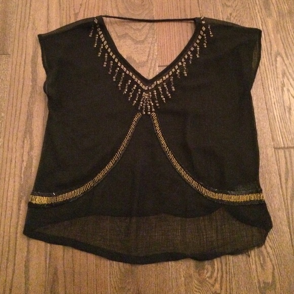 🚫SOLD🚫 Sheer Black Beaded Top
