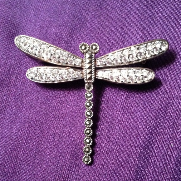 Sterling silver marcasite and crystal brooch