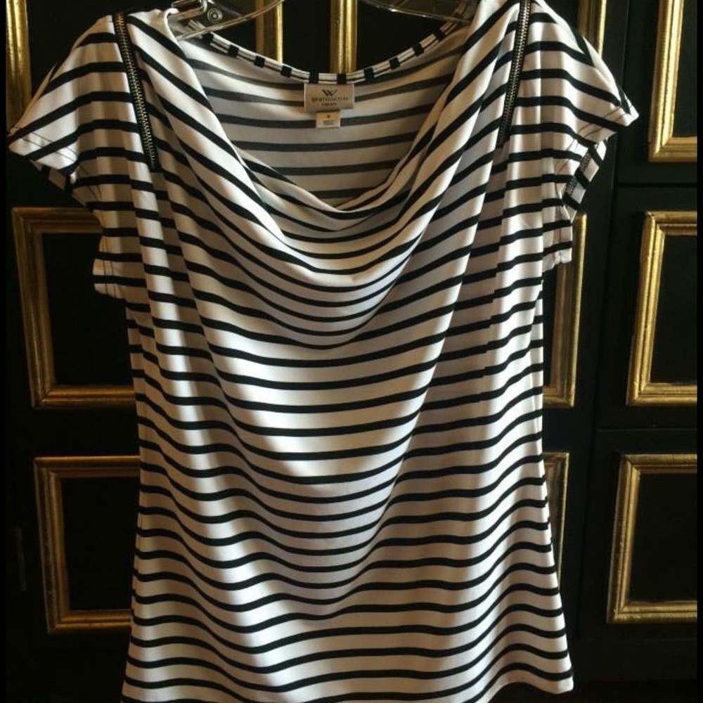Black and white striped top.