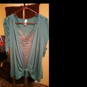 Teal and grey butterfly shirt