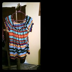 Bright colored off the shoulder shirt