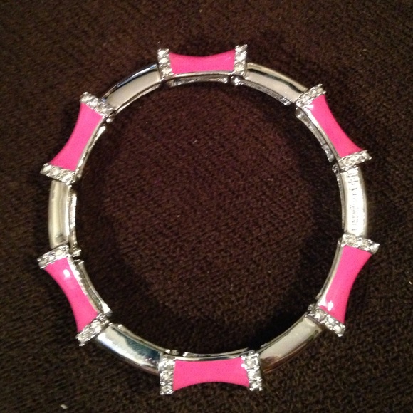 Pink enamel and rhinestone bracelet