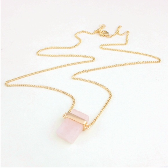 Trendy Rose Quartz healing love stone necklace New