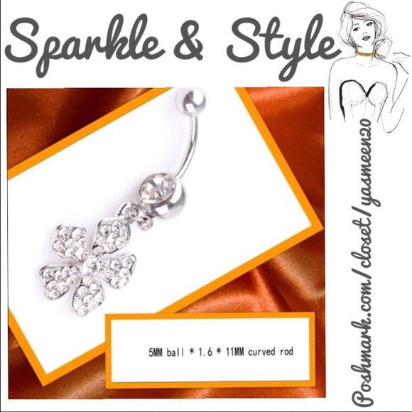 New White Diamond Flower Belly Ring