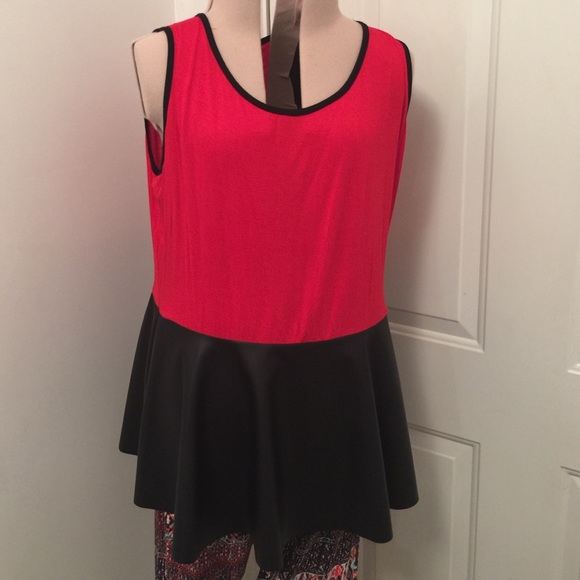 Faux leather peplum sleeveless top