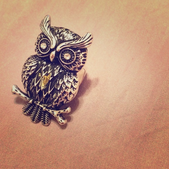 Vintage owl ring with color accent.
