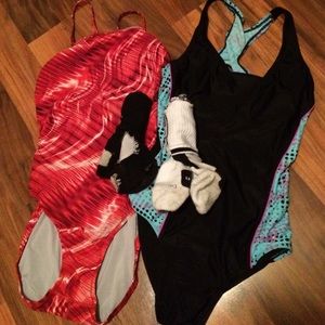 2 one-pieces and 2 pairs of elite socks