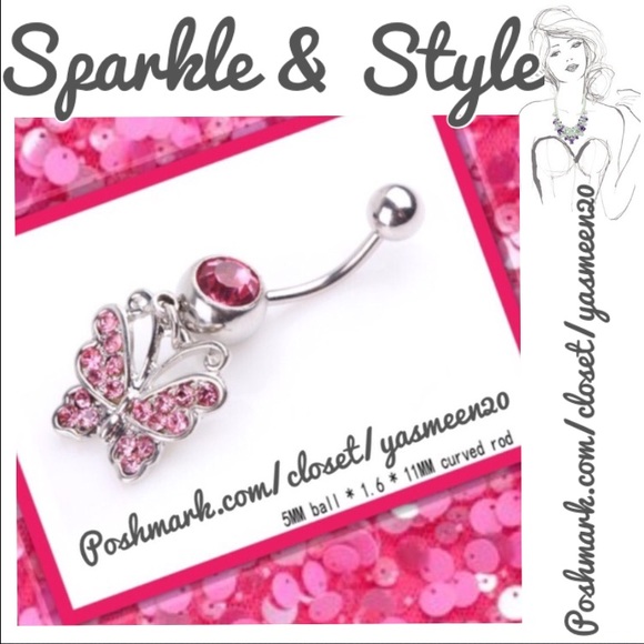 Pink butterfly belly ring