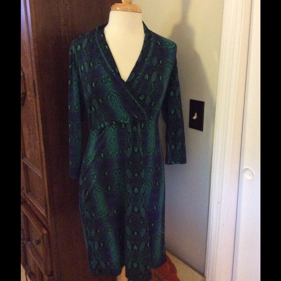 Liz Claiborne green blue snakeskin print dress S