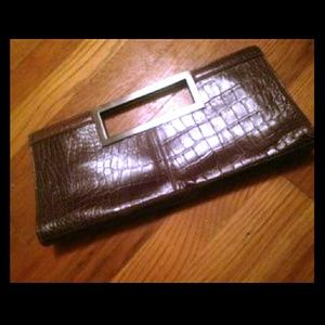 Alfani large brown leather clutch alligator
