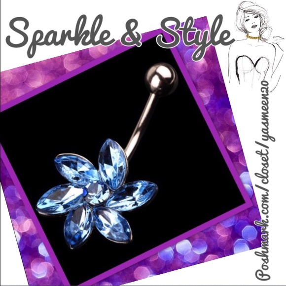 Blue flower belly ring