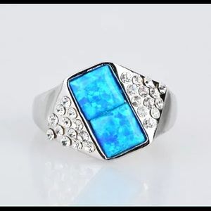 Unisex 925 Sterling Silver "Blue Fire Opal" Ring