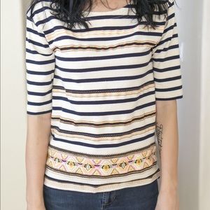 Striped linen top with neon details