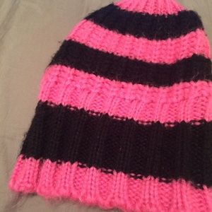Pink and black beanie