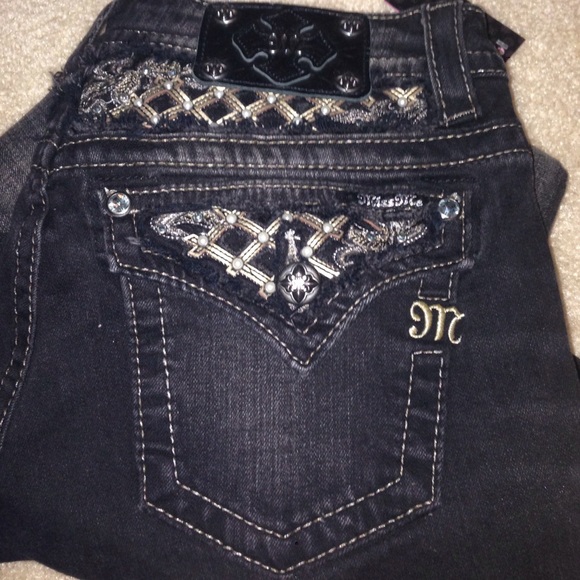Black skinny miss me with leather and studs
