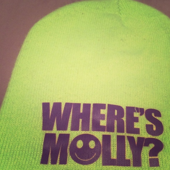 Neon green "Where's Molly" Party beanie