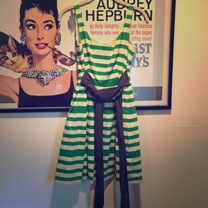 Green + white striped sleeveless dress