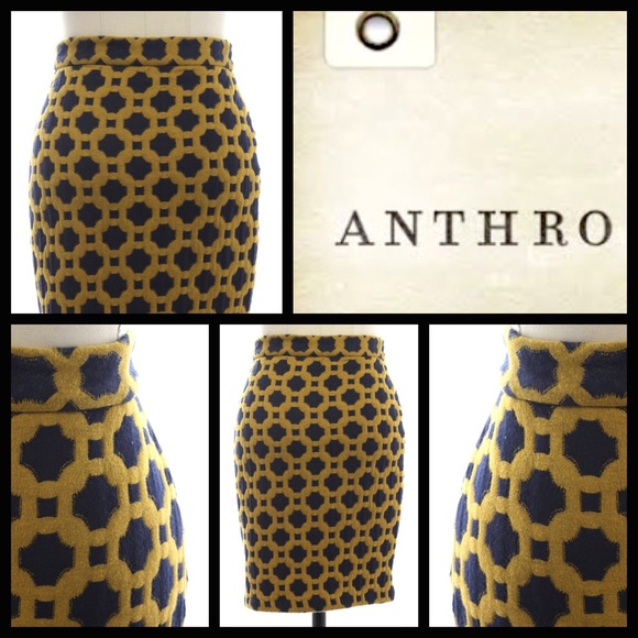 Anthropologie Dresses & Skirts - Charlie & Robin Navy & Mustard Geo-Print Skirt