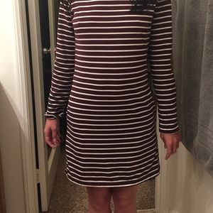 Brown & beige striped shirt dress
