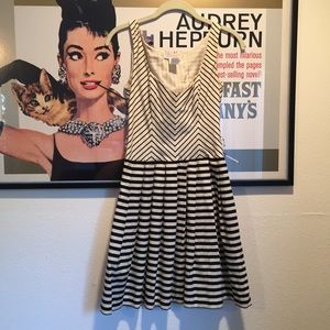 Cream & black chevron & striped dress