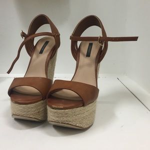Tan leather wedges