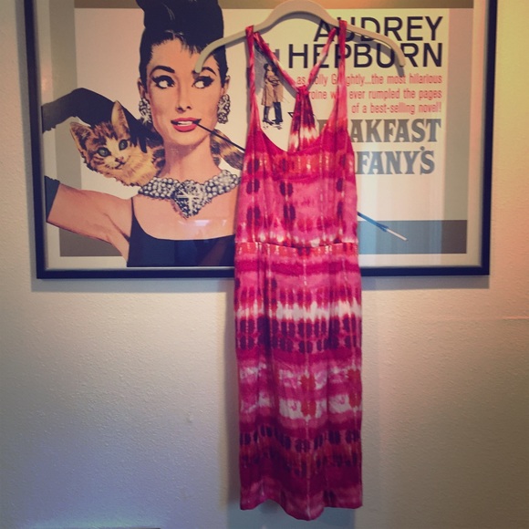 Fuschia tie-dye/tie-back silk dress