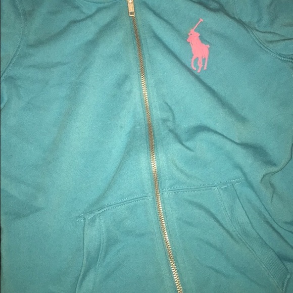 Turquoise Ralph Lauren hoodie with pink pony - Picture 2 of 2