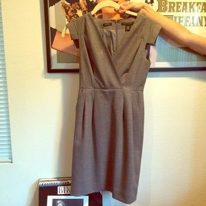 Grey linen dress with a-line skirt