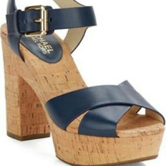 Michael Kors Shoes - New Michael Kors Blue Leather platform sandals