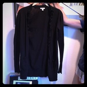 Black cardigan with ruffled neckline