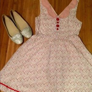 Red white a line floral print vintage dress
