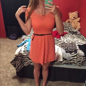 Orange lace dress with cutout on the back