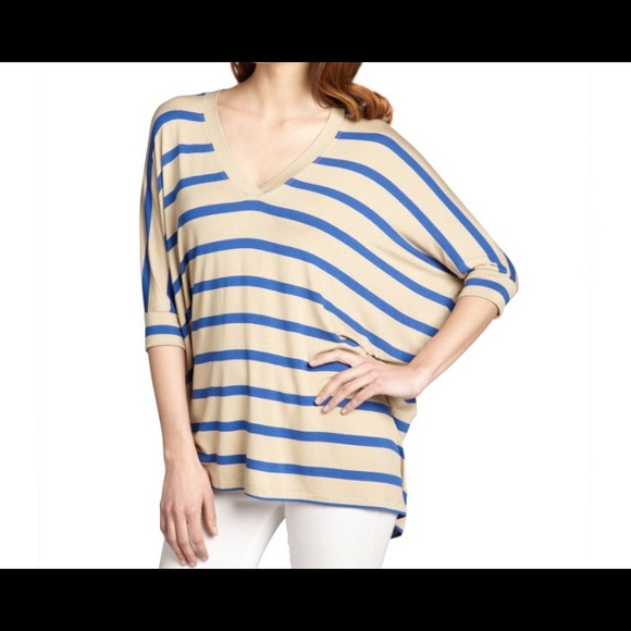 Wyatt Khaki Blue Striped Oversized V Neck Size S - Picture 1 of 2