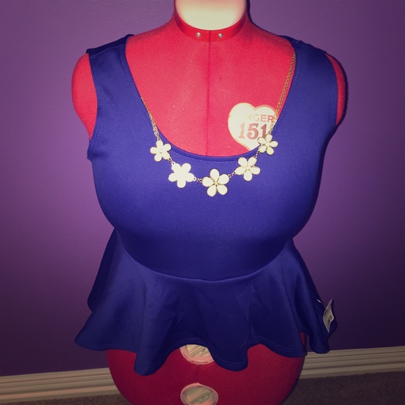 Blue Peplum Top with Necklace