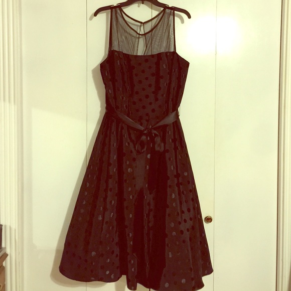 Black Polka Dot Dress with Illusion Neckline