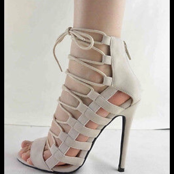 SOLD ! Vanilla Faux Suede Lace Up Heel